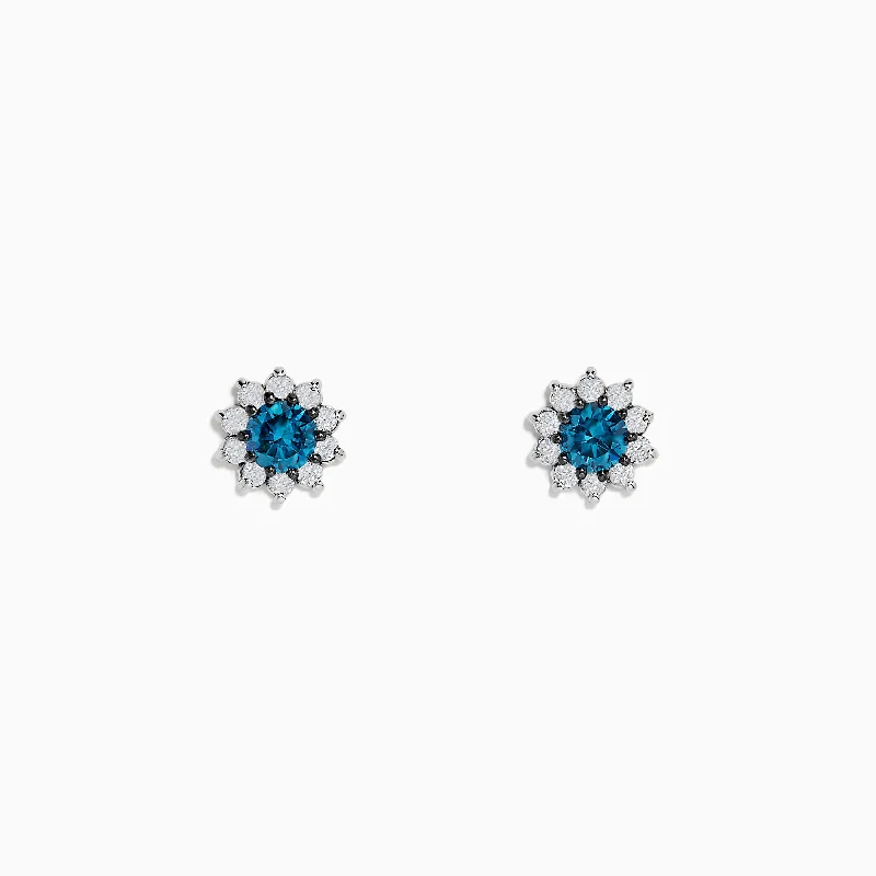 Silver Clip-On Earrings For Non-Pierced Ears-Bella Bleu 14K White Gold Blue and White Diamond Earrings 0.80 TCW