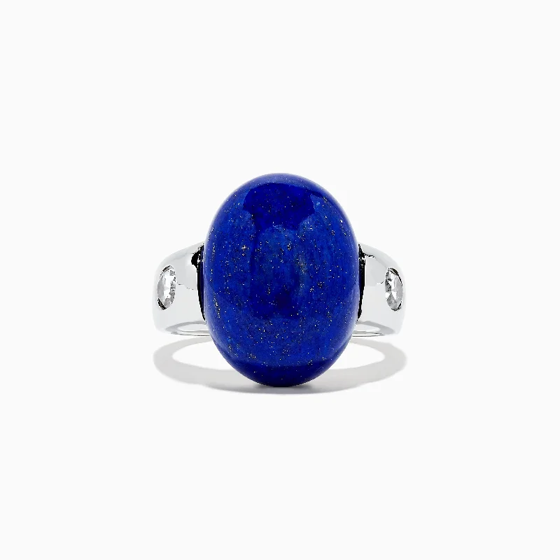 Gold engagement rings for women-Men's Sterling Silver Lapis Lazuli Ring, 23.10 TCW