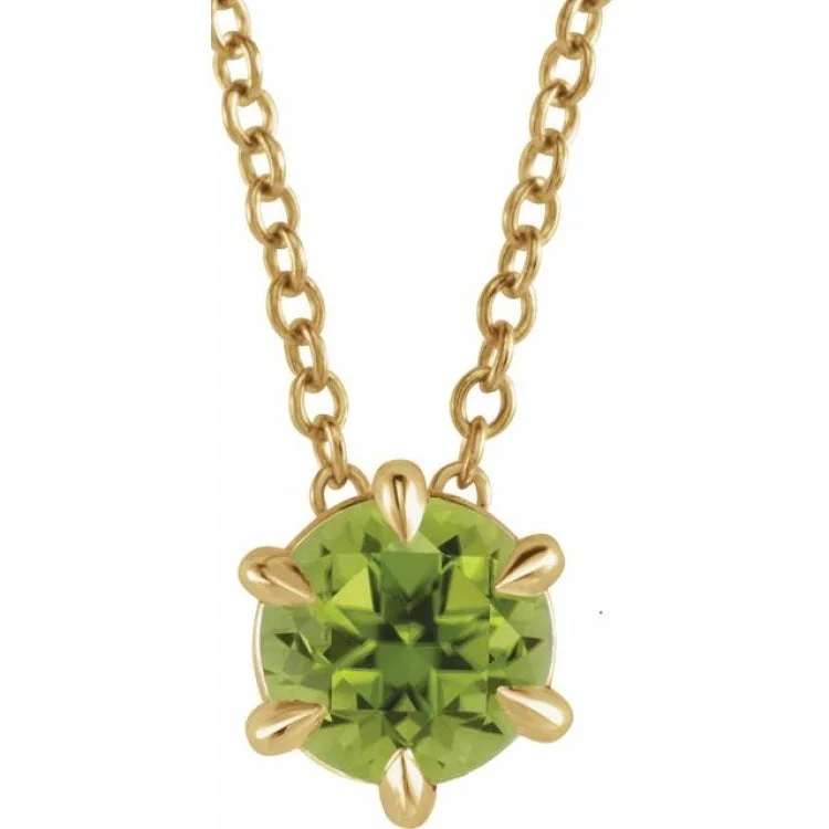 Bohemian jewelry with unique necklaces-14K Yellow 4 mm Natural Peridot Solitaire 16-18" Necklace