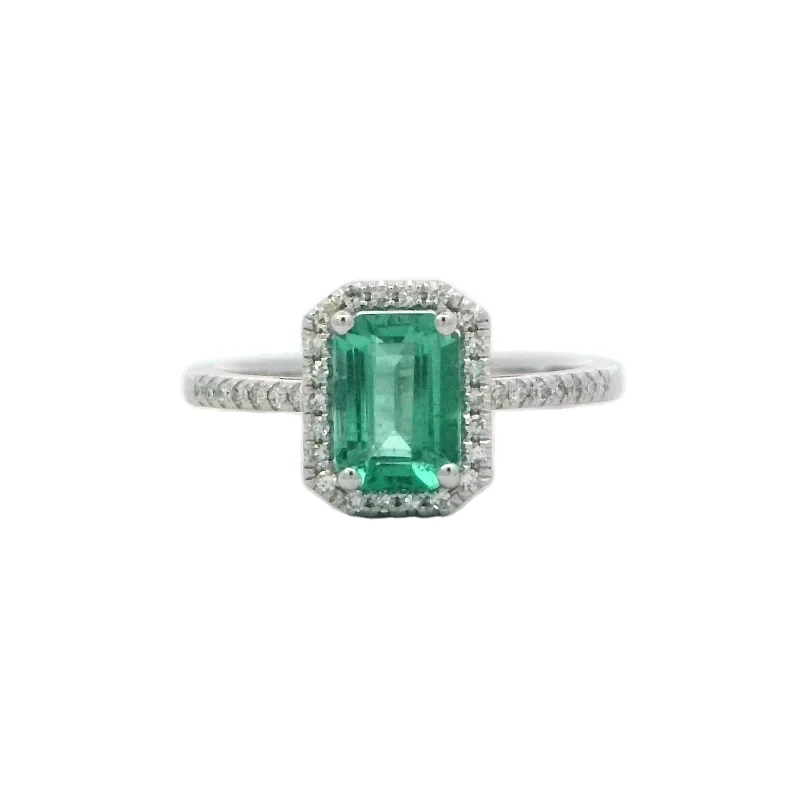 Modern engagement rings for men-Emerald Ring in White Gold