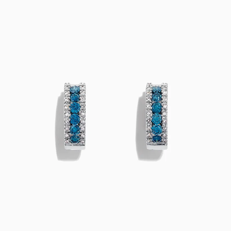 Gold Earrings For Wedding Day Style-Bella Bleu 14K White Gold Blue & White Diamond Hoop Earrings, 0.92 TCW