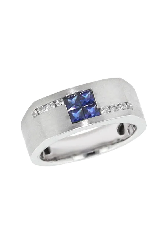 Vintage custom rings-Men's Sapphire and Diamond Ring, 0.98 TCW