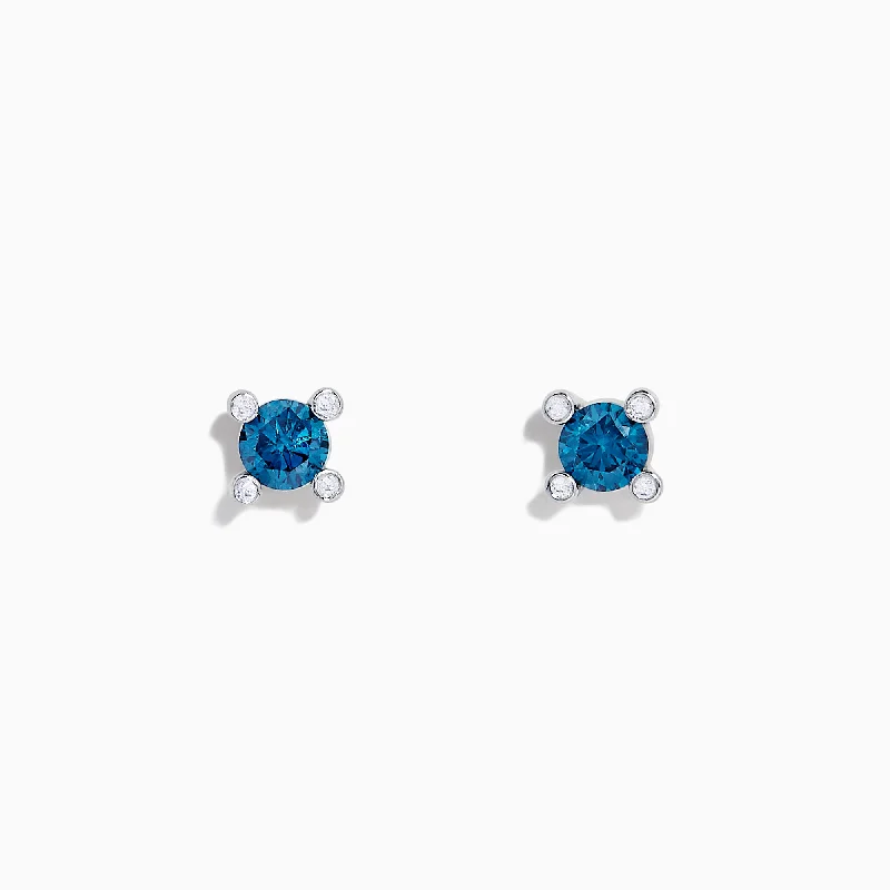 High Fashion Earrings For Luxe Appeal-Bella Bleu 14K White Gold Blue Diamond Stud Earrings, 0.53 TCW