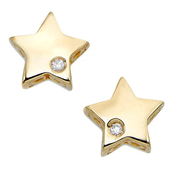 Pretty Stud Earrings For Subtle Beauty-14k Gold .01ct Diamond Star Stud Celestial Earrings