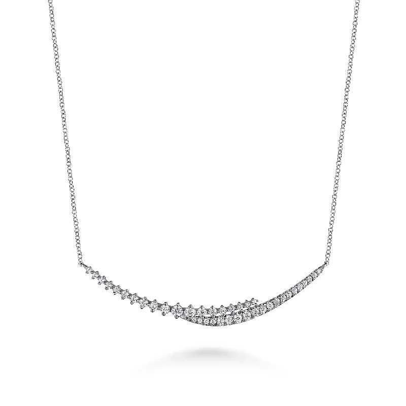 Bohemian style necklaces for women-Graduating Diamond Bar Necklace in White Gold by Gabriel & Co.