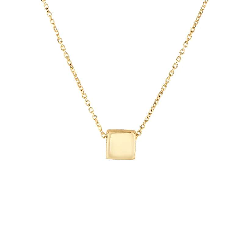 Two-tone gold necklaces for women-14K Gold Polished Cube Necklace