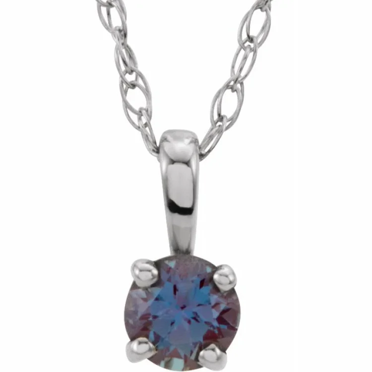 Stylish silver necklaces for parties-Sterling Silver 3 mm Imitation Alexandrite Youth Solitaire 14" Necklace