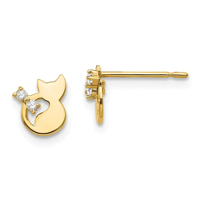 Elegant Gold Earrings For Women-14k Yellow Gold Madi K CZ Children's Cat Post Earrings