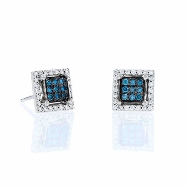 Bold Earrings For Fashion Enthusiasts-Teal Diamond Halo Earrings