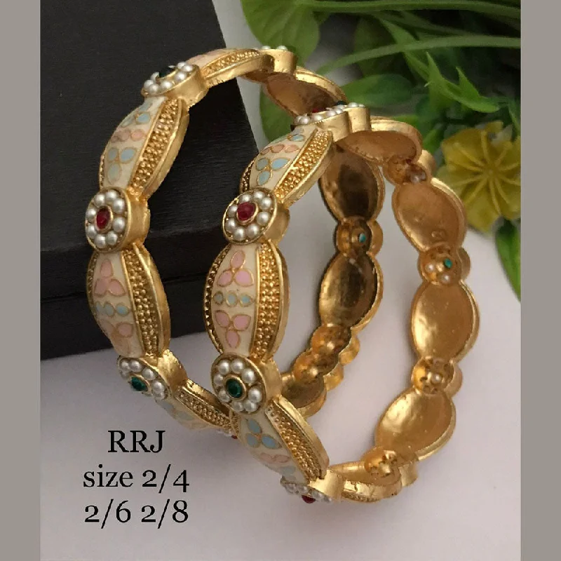 classic chain link bracelets-Trendy bangles for young adults-FS Collection Gold Plated Pota Stone Meenakari Bangle Set