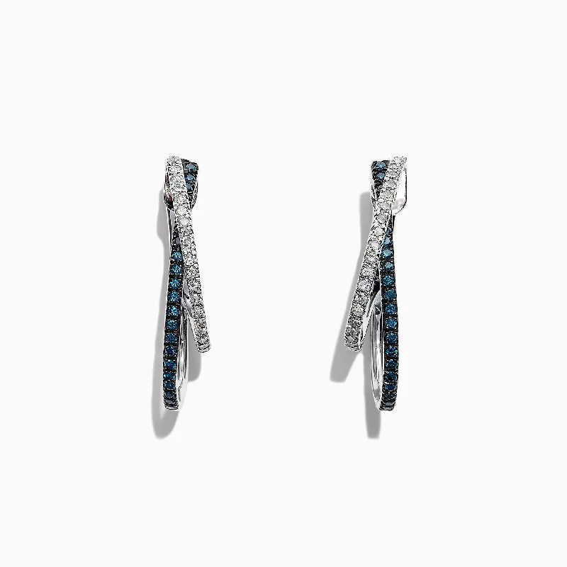 Modern Earrings For Evening Wear-Bella Bleu 14K White Gold Blue and White Diamond Earrings, 0.58 TCW