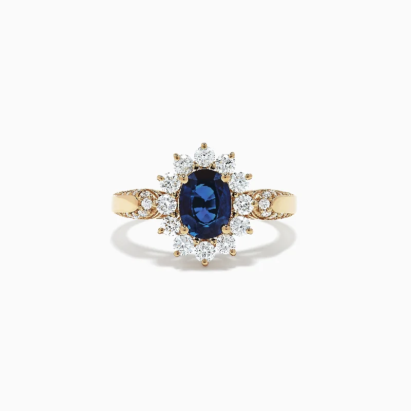 Personalized promise rings-Royale Bleu 14K Yellow Gold Blue Sapphire and Diamond Ring, 2.23 TCW