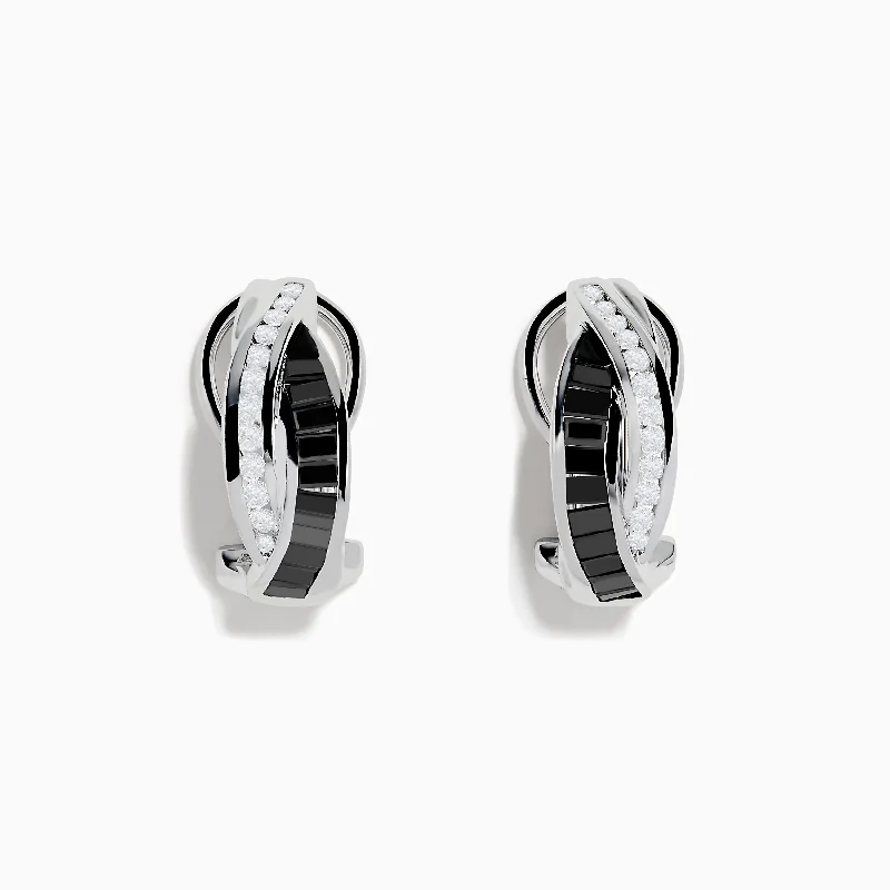 Unique Earrings For Fashion Forward Women-14K White Gold White and Black Diamond Earrings