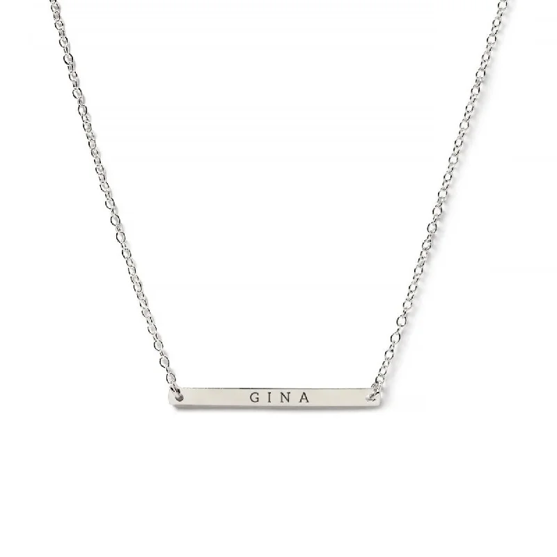 Nature-inspired charm necklaces-Thin Bar Engraved Necklace