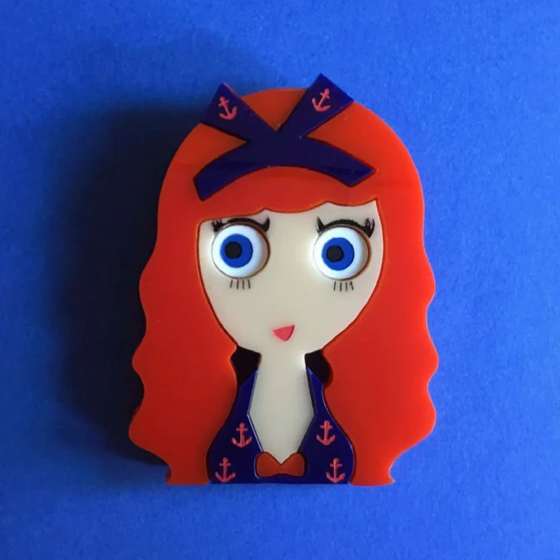 Bold Statement Brooch-MAGGIE Acrylic brooch, Red Hair Pinup