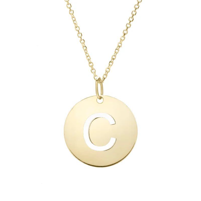 Wedding anniversary necklaces for wives-14K Gold Disc Initial C Necklace