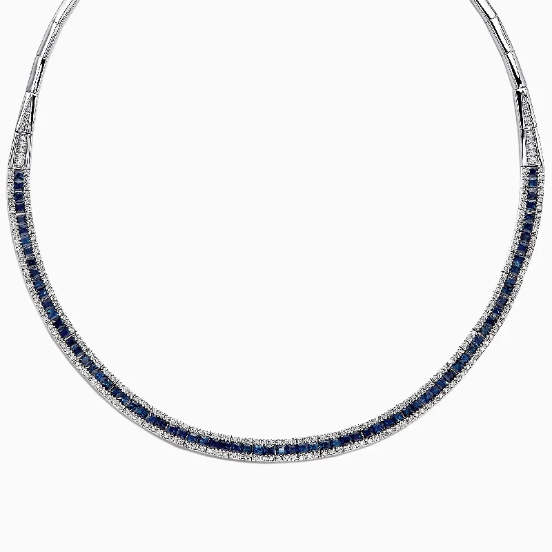 Trendy geometric pendant necklaces for women-Royale Bleu 14K White Gold Sapphire and Diamond Necklace, 11.21 TCW