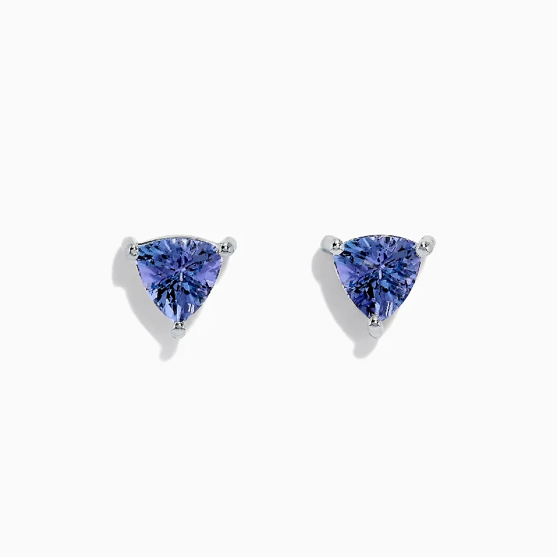 Classic Hoop Earrings For All Styles-14K White Gold Trillion Cut Tanzanite Stud Earrings, 0.65 TCW