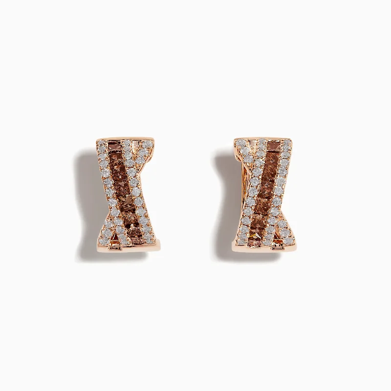 Colorful Earrings For Summer Vibes-14K Rose Gold Espresso and White Diamond Earrings