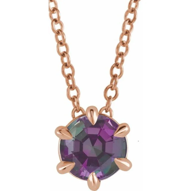 Elegant long chain necklaces-14K Rose 6 mm Lab-Grown Alexandrite Solitaire 16-18" Necklace