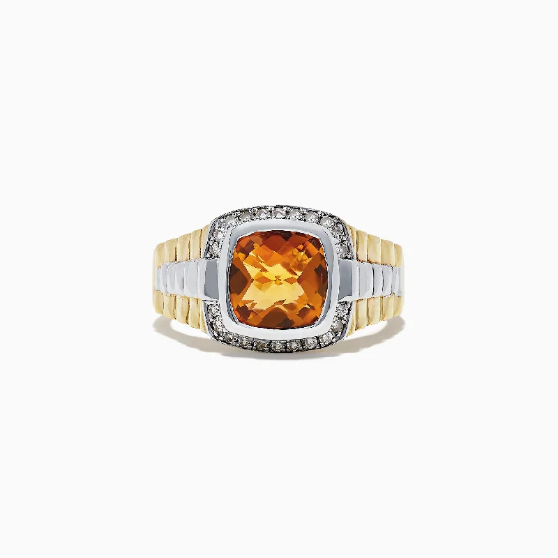 Custom engagement rings for brides-Men's Sterling Silver Citrine and Diamond Ring, 2.87 TCW