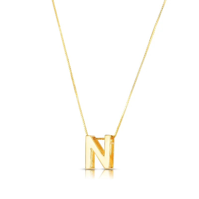 Chunky necklace chains for women-14K Gold Block Letter Initial N Necklace