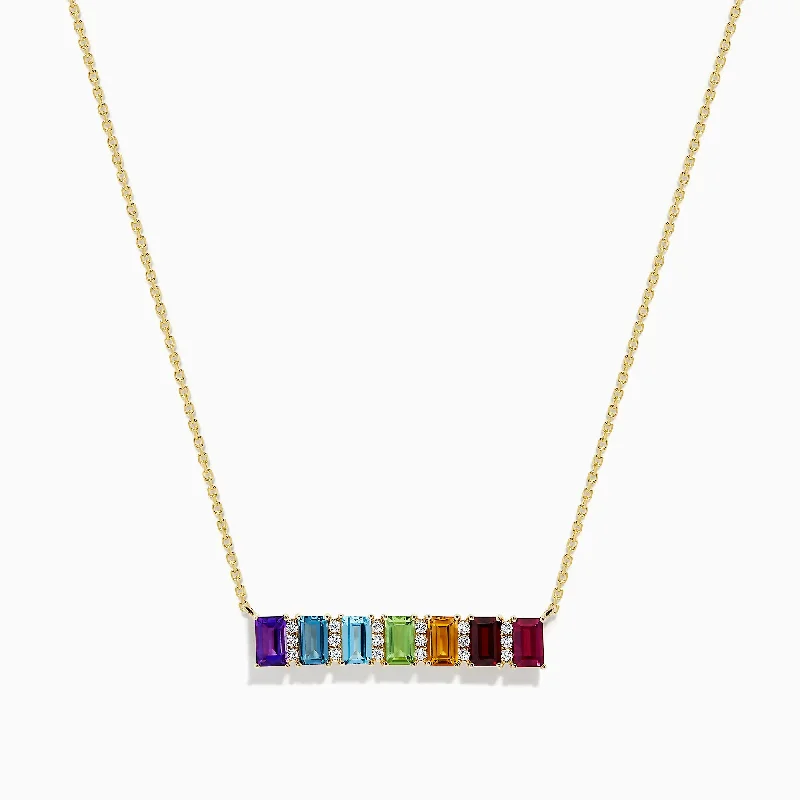 Monogram necklaces for girls-Mosaic 14K Yellow Gold Multi Gemstone and Diamond Necklace, 2.83 TCW