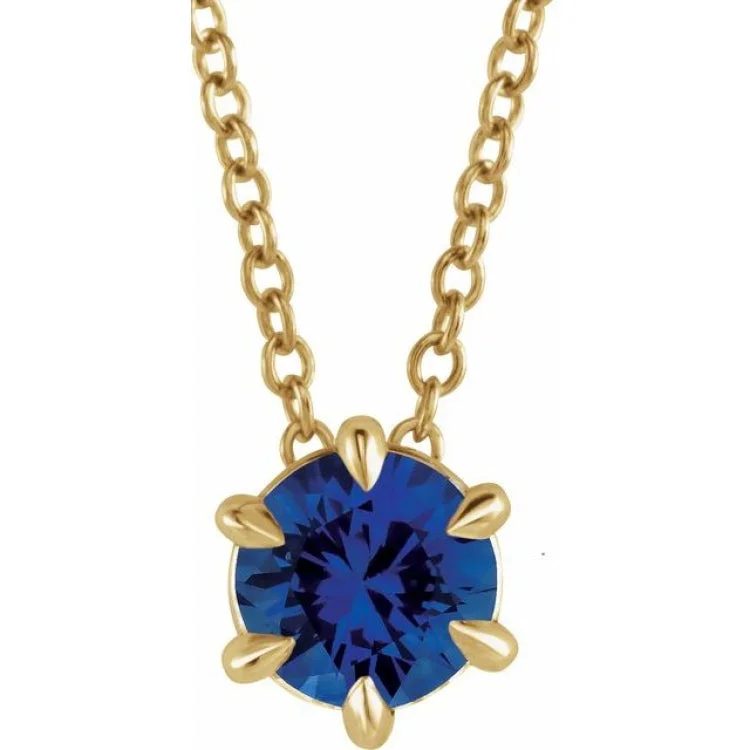 Crystal necklaces for energy healing-14K Yellow 5 mm Lab-Grown Blue Sapphire Solitaire 16-18" Necklace