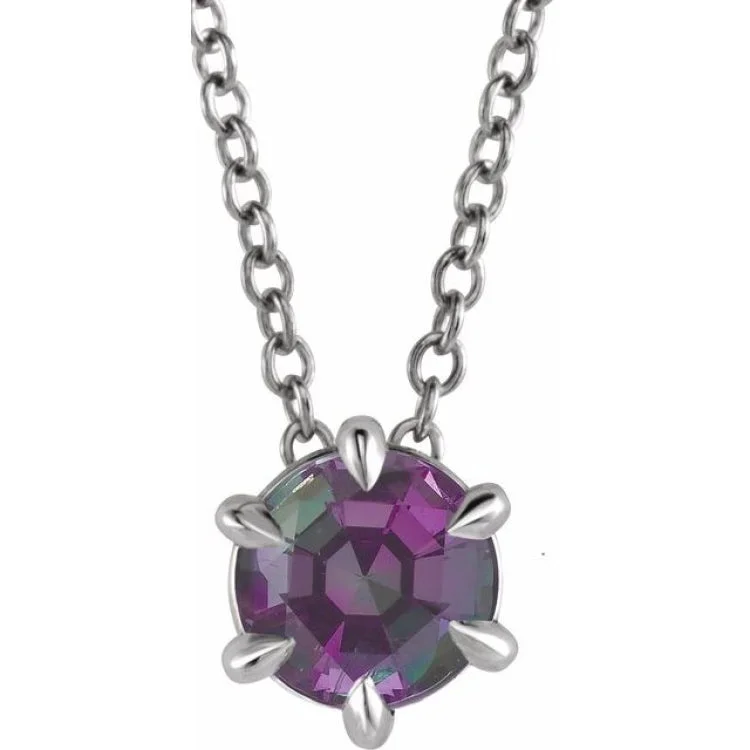 Fashionable chunky necklaces for men-Sterling Silver 5 mm Lab-Grown Alexandrite Solitaire 16-18" Necklace