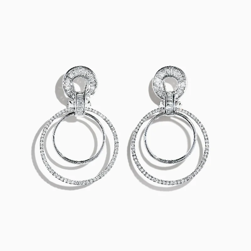 Cute Huggie Earrings For Everyday Use-Classique 14K White Gold Diamond Drop Earrings, 1.12 TCW