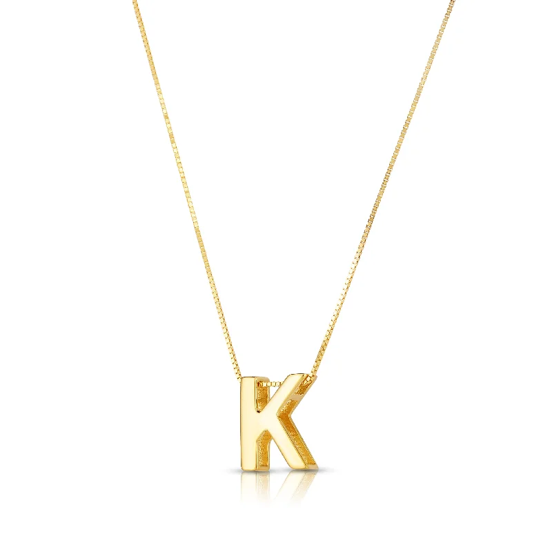 Custom family necklaces-14K Gold Block Letter Initial K Necklace