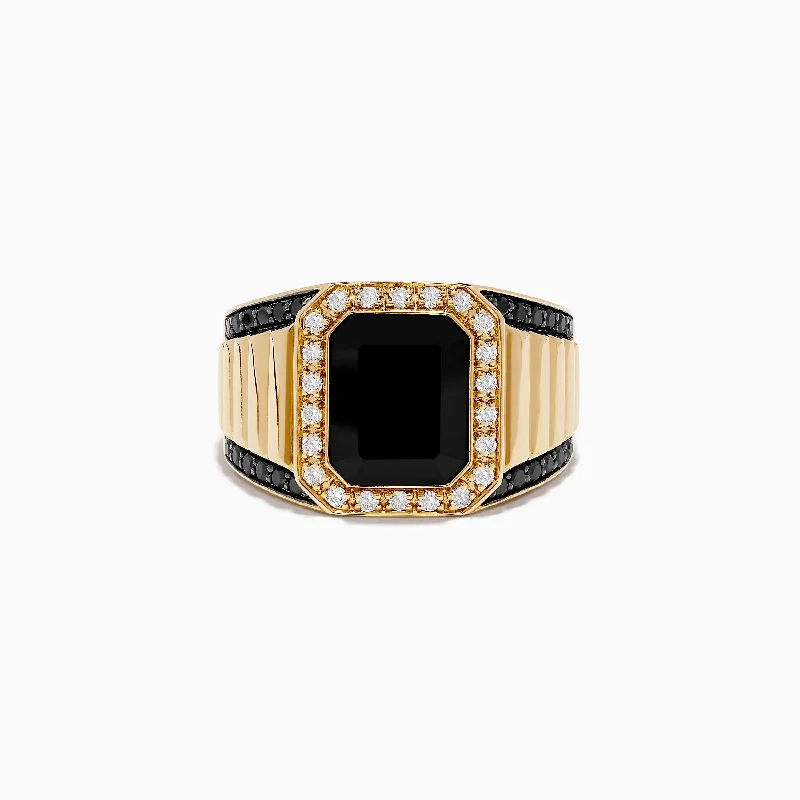 Luxury rings with diamonds-Men's 14K Yellow Gold Onyx and Diamond Ring