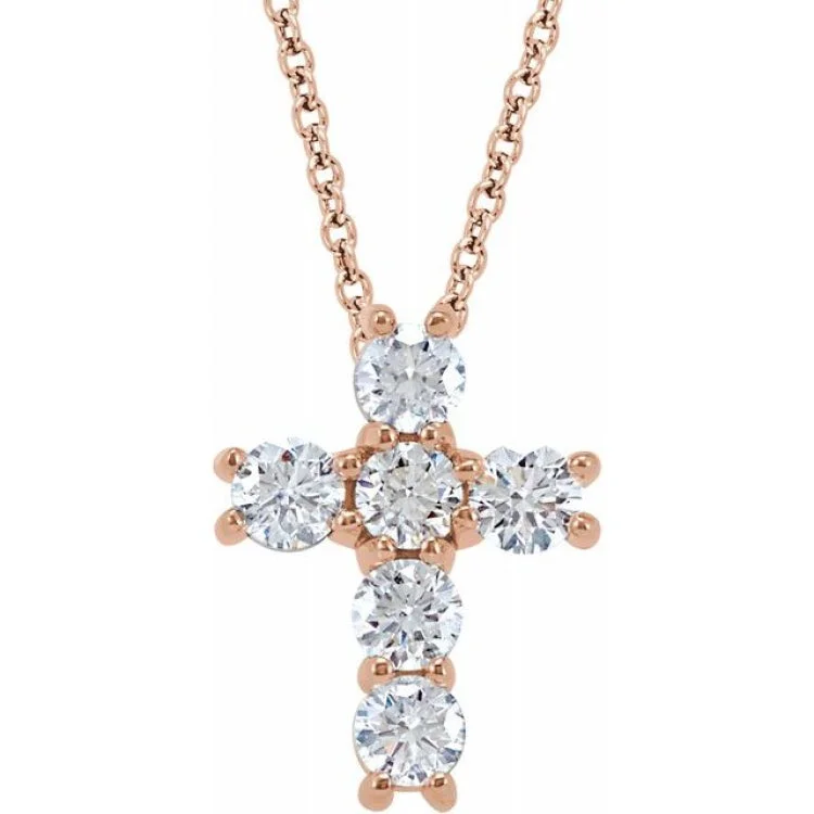 Necklaces with birthstones-14K Rose 9/10 CTW Natural Diamond Cross 18" Necklace