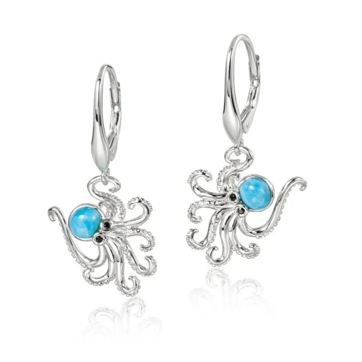 Silver Chandelier Earrings For Glamorous Fashion-Sterling Silver Larimar Octopus Leverback Earrings by Alamea