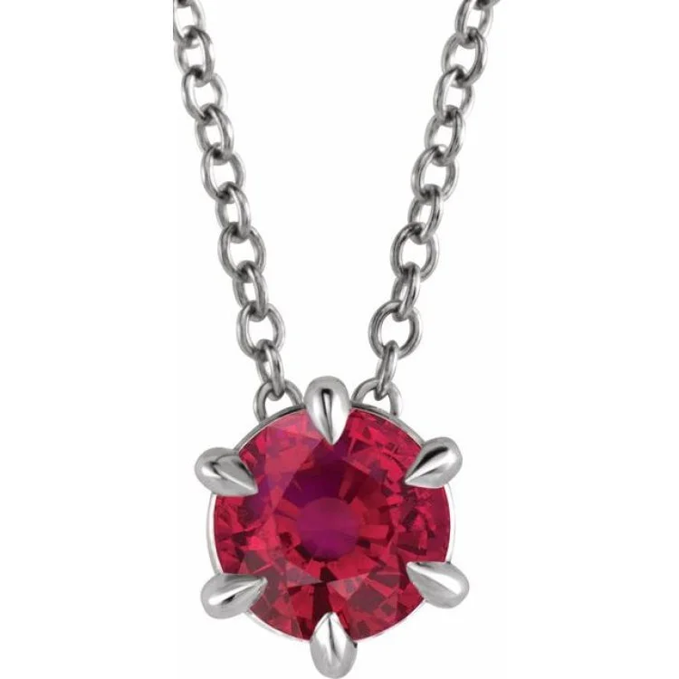 Men’s leather necklace with pendant-Platinum 5 mm Lab-Grown Ruby Solitaire 16-18" Necklace