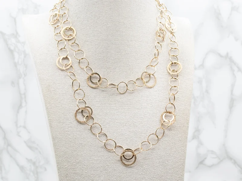 Boho style necklaces-Long Polished and Textured Circle Link Necklace