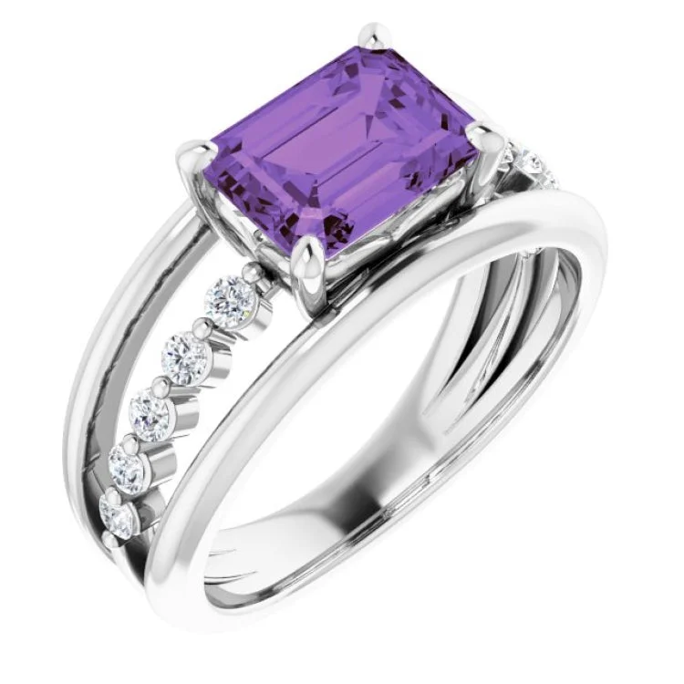 Modern diamond rings-14K White Natural Amethyst & 1/5 CTW Natural Diamond Ring