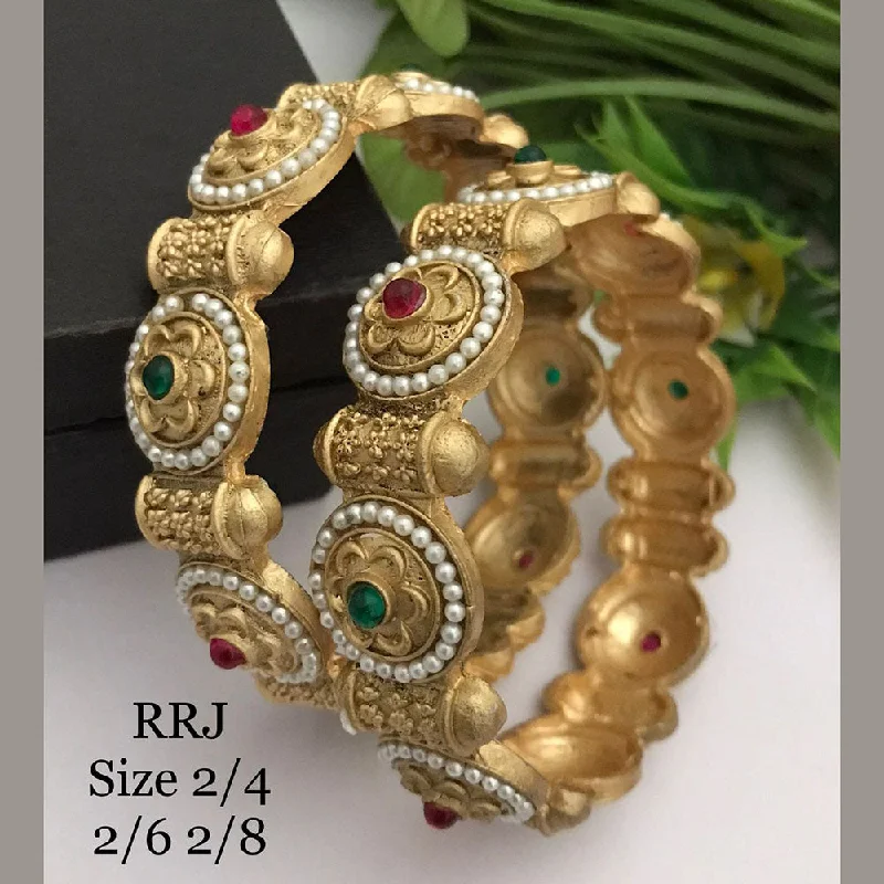 stretchable crystal bracelets-Colorful bangles for lively fashion-FS Collection Gold Plated Pota Stone Bangle Set