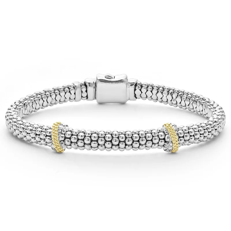 Patina Bracelets-Double X Caviar Diamond Bracelet | 6mm (Size S+)