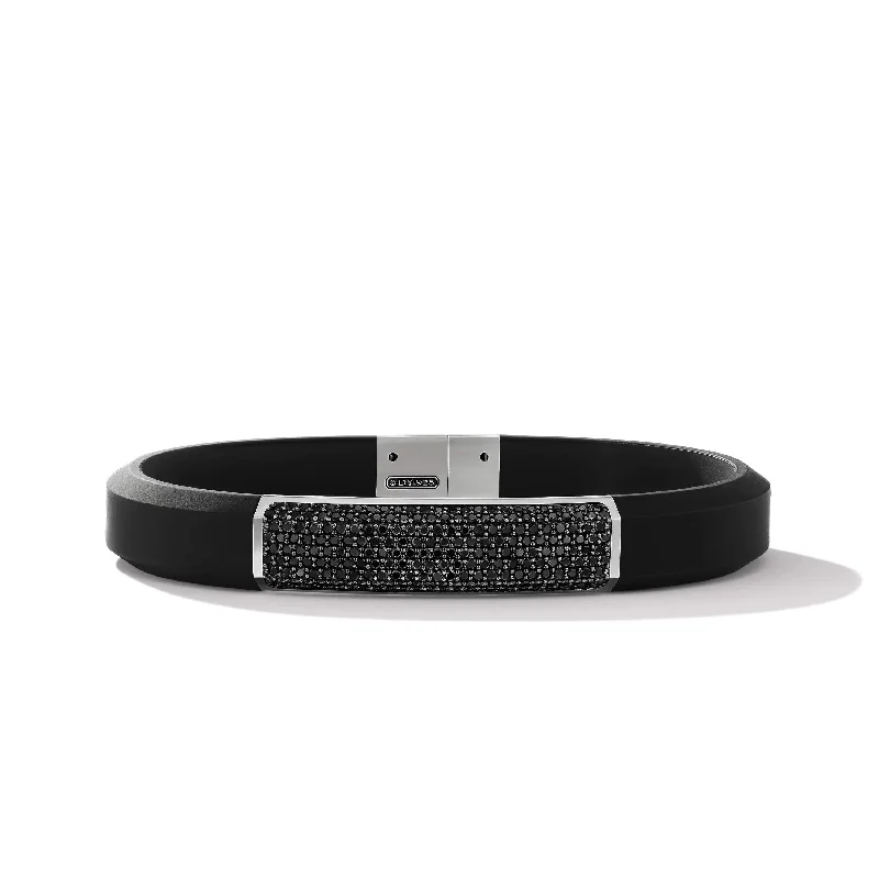 Gold Bracelets-Streamline ID Black Rubber Bracelet with Pave Black Diamonds