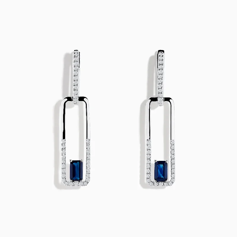 Crystal Earrings For Special Events-Royale Bleu 14K White Gold Sapphire and Diamond Drop Earrings