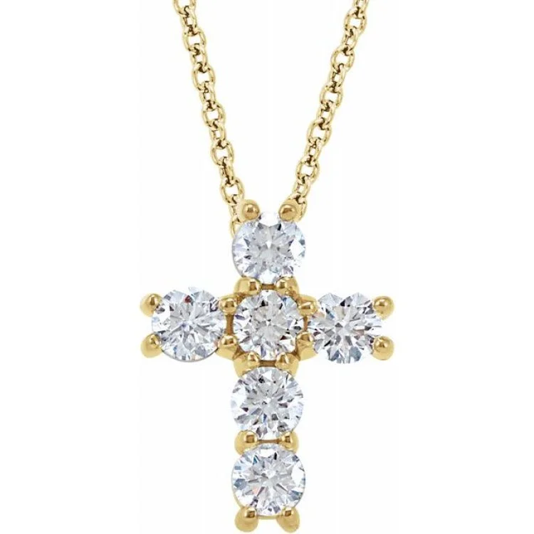 Luxury personalized necklaces for gifts-14K Yellow 1/2 CTW Natural Diamond Cross 18" Necklace