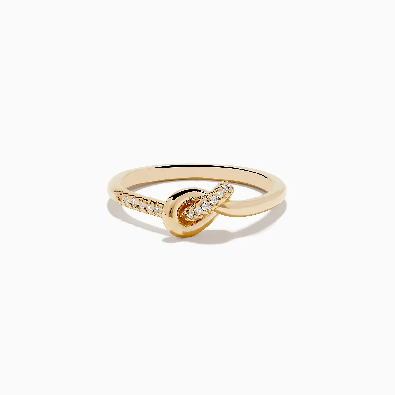 Stylish promise rings-D'oro 14K Yellow Gold Diamond Knot Ring