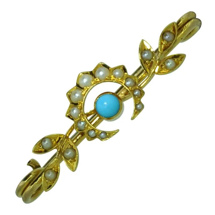 Fine Art Brooch-Victorian Pearl & Turquoise Brooch