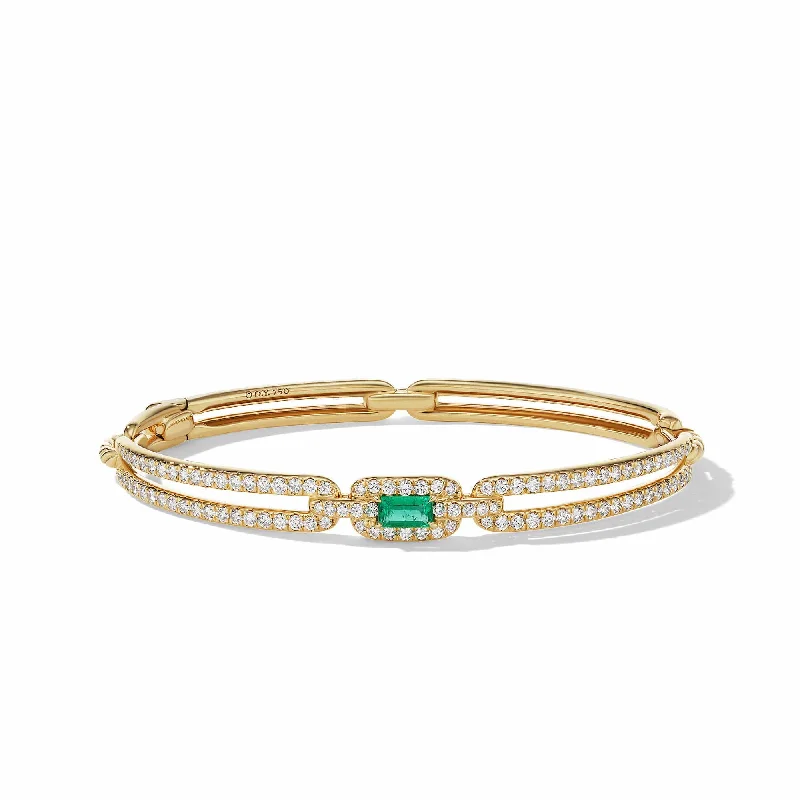 Chain Bracelets-Stax Single Link Stone Bracelet in 18K Yellow Gold with Emerald and Pave Diamonds