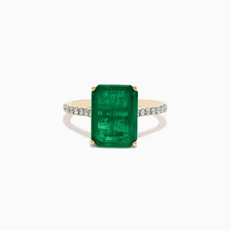 Silver wedding rings for men-Brasilica 14K Yellow Gold Emerald and Diamond Ring