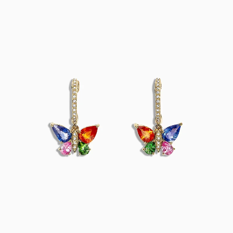 Silver Hoop Earrings For Chic Look-Watercolors 14K Gold Sapphire & Diamond Butterfly Earrings, 2.97 TCW