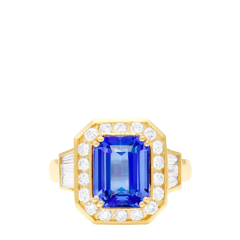 Custom diamond rings-Limited Edition 14K Yellow Gold Tanzanite and Diamond Ring, 3.69 TCW