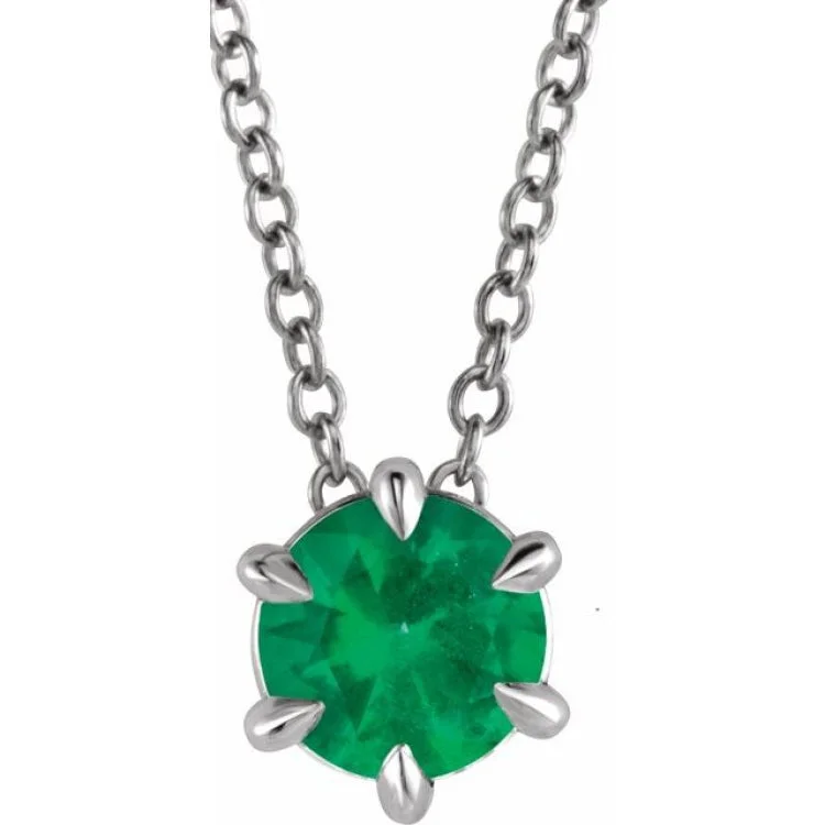 Custom engraved pendant necklaces for men-Platinum 4 mm Lab-Grown Emerald Solitaire 16-18" Necklace