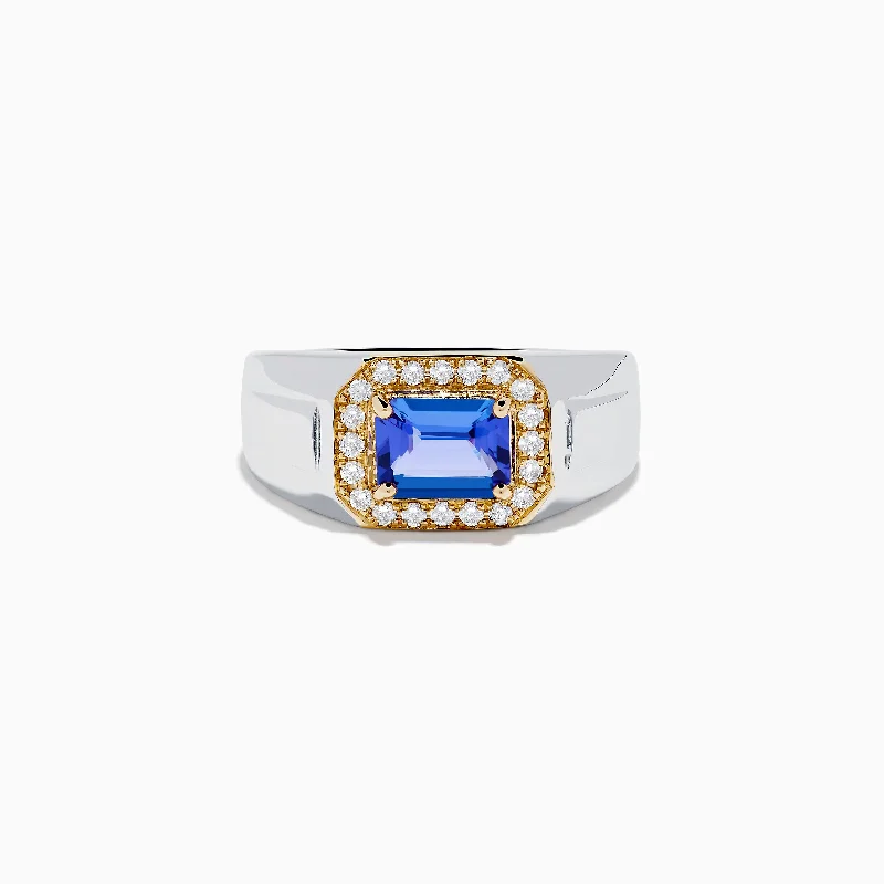 Fashion rings for women-Men's 14K White and Yellow Gold Tanzanite and Diamond Ring